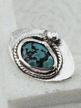 TURQUOISE BOHEMIAN RING HANDMADE IN RECYCLED STERLING SILVER SIZE 7